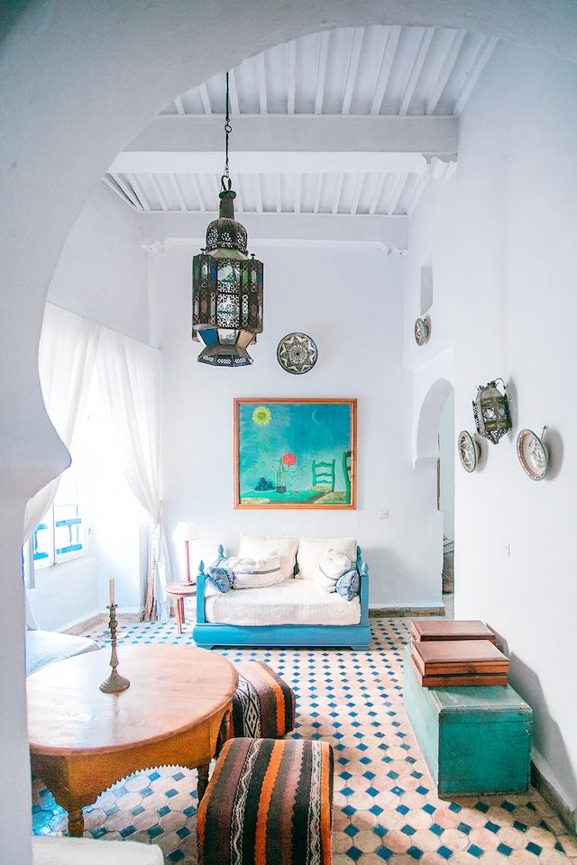 coin salon rustique et bleu
