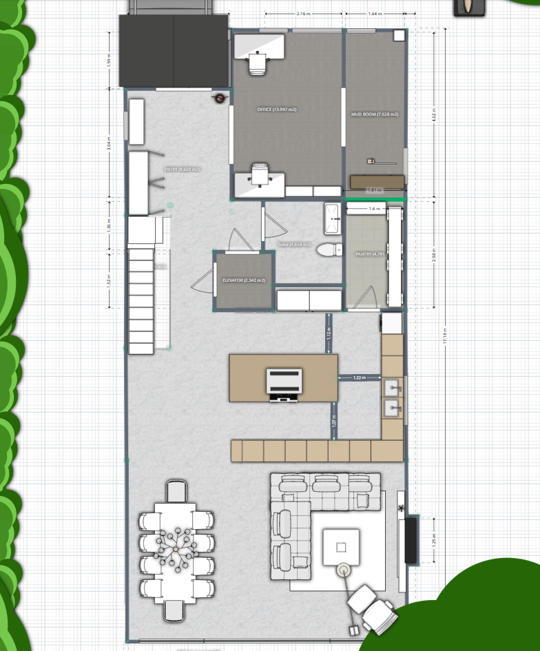 plano de casa de tres dormitorios, con dormitorio, sala de estar, cocina y baño