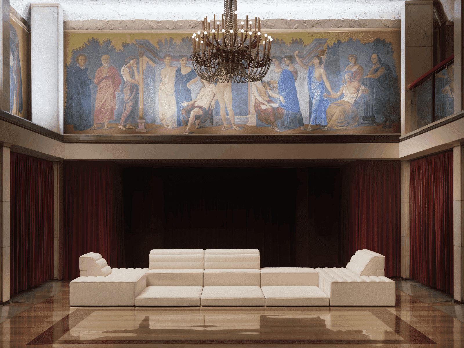 sala de estar com sofá modular, sofá de design da Acerbis branco moderno Sofá Free System, design de Claudio Salocchi. Imagem cortesia da Acerbis.
