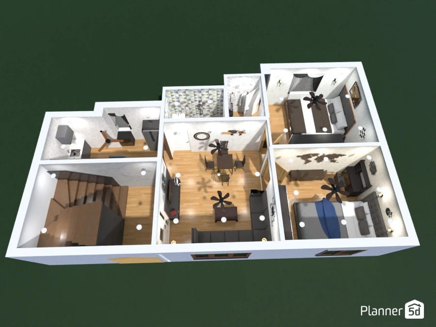 planta de casa de dois andares com 3 quartos