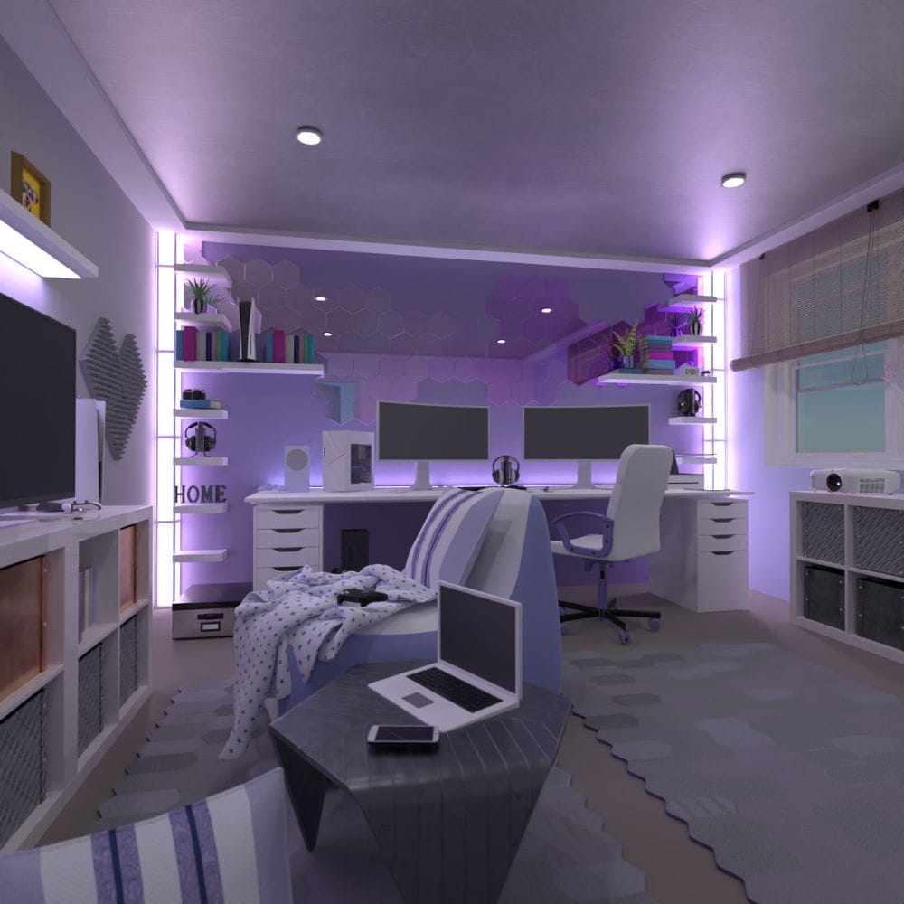Quarto gamer projetado no Planner 5D.