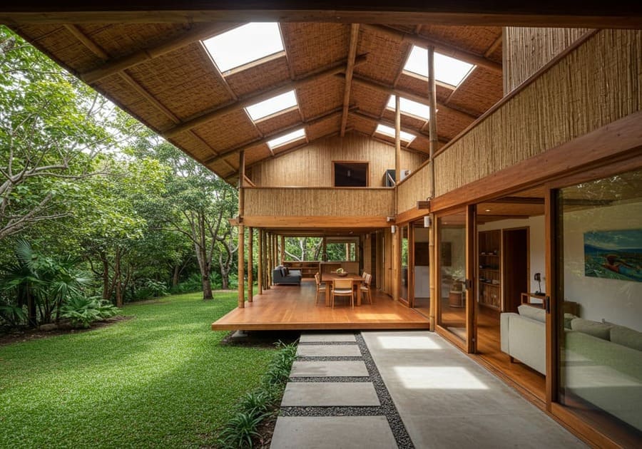 casa de conceito aberto em meio à natureza