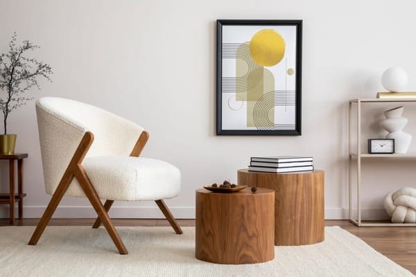 fauteuil confortable et tables basses rondes